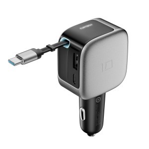 Cuktech CC903P 100 W-os autós töltő kijelzővel és 70 cm-es behúzható USB-C kábellel, szürke