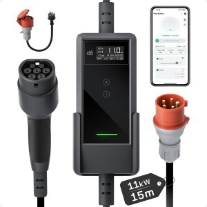 dé 11 kW-os hordozható töltő 15 m-es kábellel,  TUYA APP Type-2