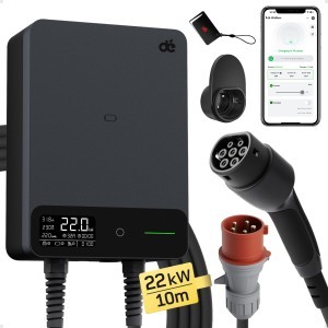 dé 22 kW-os fali töltő 10 m-es kábellel, APP TUYA Type-2