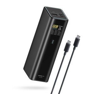 Cuktech PB200U 210 W-os 20000 mAh-s powerbank 2 × USB-C-vel, USB-A-val, TFT-kijelzővel és 240 W-os USB-C kábellel, fekete