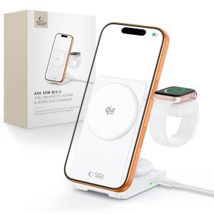 Tech-Protect A56 3 az 1-ben mágneses MagSafe vezeték nélküli töltő 25 W Qi2.2 fehér
