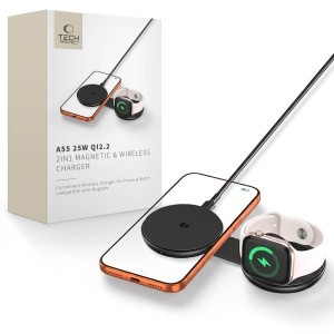 Tech-Protect A55 2 az 1-ben mágneses MagSafe vezeték nélküli töltő 25 W, fekete