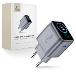 Tech-Protect PowerVision NC45W-GaN 45 W-os USB-C hálózati töltő, sötétszürke