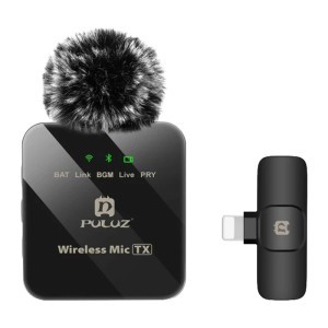 PULUZ vezeték nélküli csiptetős mikrofon Lightning (iPhone 15 előtti szériák) vevőegységgel, fekete