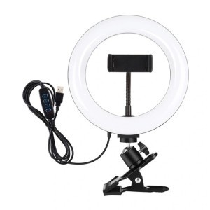 PULUZ 20 cm-es LED gyűrűs lámpa monitorcsipesszel és telefontartóval, fekete