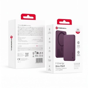 Forcell F-Energy Slim F5K9 MagSafe-kompatibilis vezeték nélküli külső akkumulátor 5000 mAh, cseresznyepiros powerbank