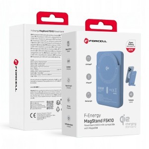 MagSafe-kompatibilis Forcell F-Energy MagStand Qi2 F5K10 QC3.0 PD3.0 20 W 5000 mAh fehér külső akkumulátor powerbank