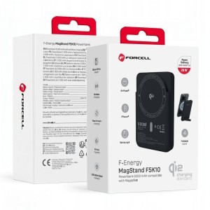 Forcell F-Energy MagStand Qi2 F5K10 fekete mágneses külső akkumulátor 5000 mAh, 20 W powerbank