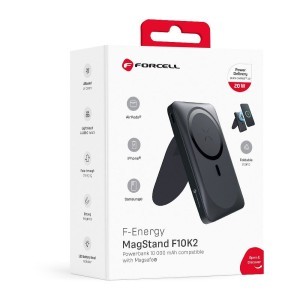 FORCELL F-ENERGY F10K2 MagStand powerbank MagSafe PD QC3.0 5A 20W 10 000mAh fekete