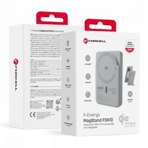 Forcell F-Energy MagStand Qi2 F5K10 mágneses külső akkumulátor 5000 mAh, fehér powerbank