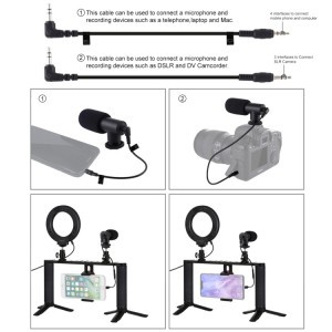 PULUZ 4 az 1-ben vlogger szett, video rig mobiltelefonhoz mikrofonnal, LED körfénnyel (PKT3028)-6