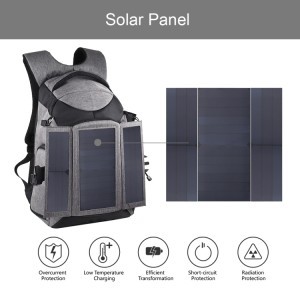 PULUZ 14W napelemes, fotós hátizsák USB csatlakozással szürke színben (PU5012H)-9