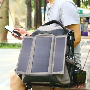 PULUZ 14W napelemes, fotós hátizsák USB csatlakozással szürke színben (PU5012H)-1