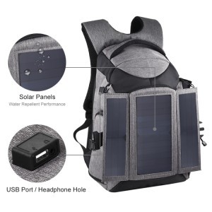 PULUZ 14W napelemes, fotós hátizsák USB csatlakozással szürke színben (PU5012H)-7