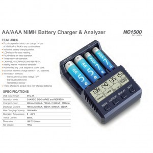 SKYRC NC1500 4 foglalatos USB-s akkumulátor töltő LCD kijelzővel AA, AAA akkumulátorokhoz (SK100154)-4