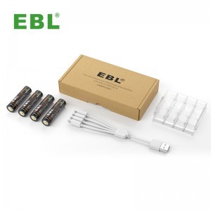 EBL 4db 1.5V AA USB-s akkumulátor 4 az 1-ben USB töltőkábellel (TB-1443)-6